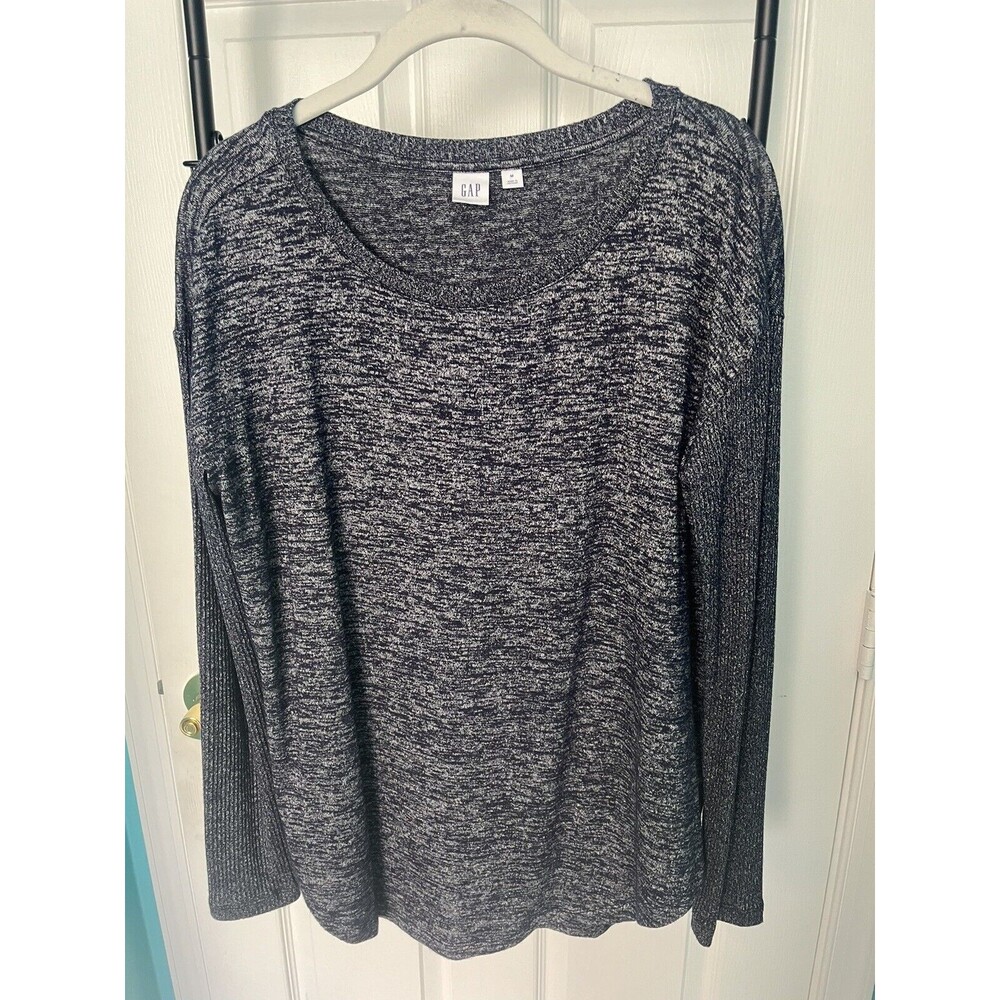 GAP Womens Long Sleeve Top Blue Heather Size M Lightly Worn